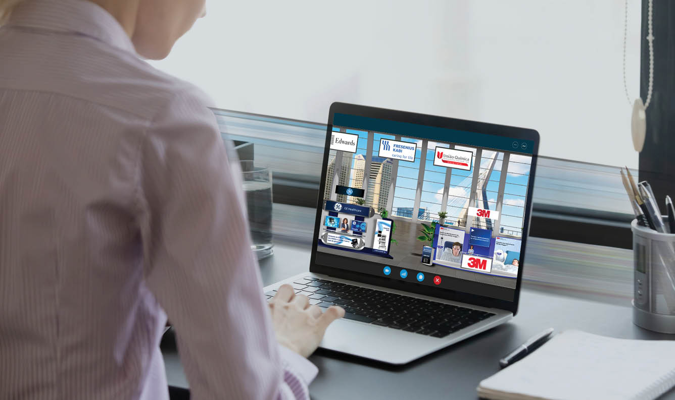 Back view of female worker talk speak on video call on computer with international businesswoman  Woman employee have webcam digital conference with business partner or client on laptop online 
