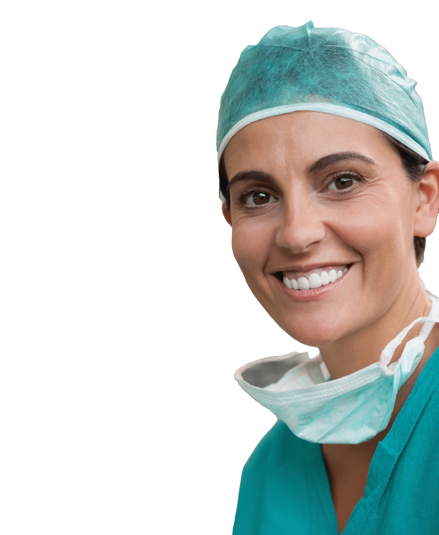 Woman surgeon smiling in a surgical room